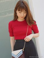 ケーブルボーダーリブニット/RED