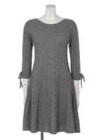 ケーブルリブフレアニットワンピース/ライトグレー