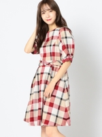 シェリルブロックチェックパフワンピース/赤系
