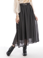 シフォン小紋柄フレアスカート/クロ
