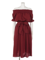 シャーリングオフショルフレアOP/RED