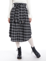 シャツ袖チェック柄スカート/グレー