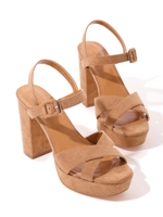 スエードクロスストラップサンダル/ベージュ