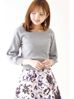 スカラップヘムパフスリーブ総針ニット/トップグレー1(021)