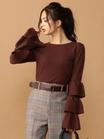 スリーブフレアコンシャスニット/ブラウン