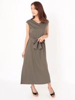 ソフトジャージーリボンワンピース/KHAKI