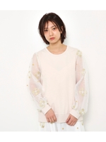 ダマスク アーム チュール トップス/O/WHT1