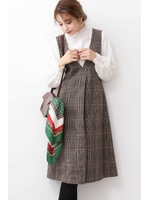 チェックジャンバースカートワンピース/ブラウングレンチェック1(051)