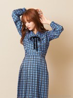 チェックリボンブラウス/ブルー
