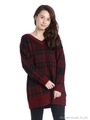 チェック背中スピンドルニットチュニック/レッド