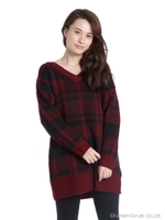 チェック背中スピンドルニットチュニック/レッド