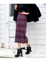 チェック柄ジャガードタイトスカー/ワイン(026)