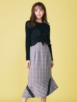 チェック柄ペプラムスカート/イエロー