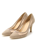 チュール×スエードタッチパンプス/ベージュ(052)