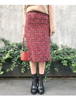 ツイードミモレタイトスカート/ラズベリーピンク(273)