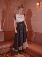 ツイル×オーガンジーミリタリーワークスカート/BLK