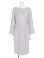 テーラードダブル釦付タイトワンピース/グレージュ