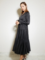 ティアードカシュクール切替ロングOP/ブラック