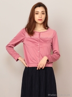 ドットチュール切替カットカーディガン/ピンク