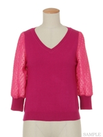 ドビードット切替ニット/ピンク