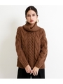 ハイネックアラン編みニット/キャメル(017)
