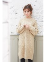 バックリボンケーブルニットワンピース/ベージュ