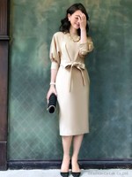 バルーンスリーブワンピース(7号〜13号)/ライトベージュ(CP)