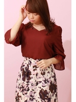 ビジュー付きキャンディスリーブボイルブラウス/モカ2(052)