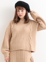 フード付ケーブルニット/ベージュ