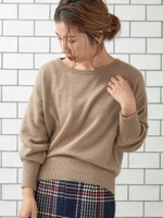 フェレットタッチボートネックニット/ベージュ