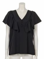 フリルスリーブVネックBL/キャメル