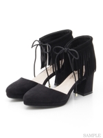 フリンジスエードパンプス/黒