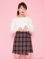 フリンジチェック台形スカート/レッド