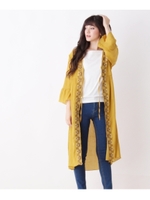 フレアスリーブ楊柳刺繍ロングカーディガン/マスタード(033)