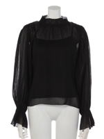 プリーツシフォンH/NブラウスTOP/BLK