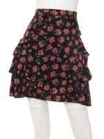 ベロアプリントフリルミニスカート/ブラック