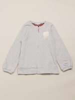 ボアハート付きパフ袖ジップアップ/杢グレー