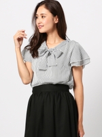 ボウタイカバーリングブラウス/青系