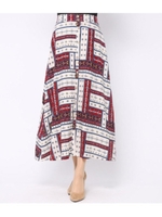 【Factor=】 ボタン付柄フレアスカート/レッド(025)