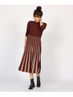 マルチカラープリーツニットワンピース/ボルドー(064)