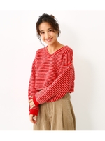 ミックス モール ニット トップス/RED