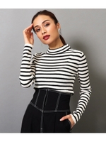 モチモチリブハイネックニット/ホワイト/ブラック(058)