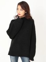 リブハイネックニットトップ/BLACK