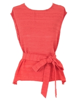 リボン付フレンチスリーブブラウス/レッド