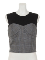 レイヤードチェックビスチェトップス/BLACK