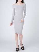 ロングオフショルニットワンピース/GRY