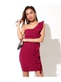 ワンショルダーフリルラインタイトワンピース/ワイン(026)