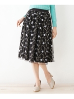 花柄刺繍チュールスカート/ブラック(019)