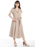 開襟ロングシャツワンピース/ベージュ