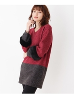 起毛配色袖ファー　プルオーバー/ボルドー(564)